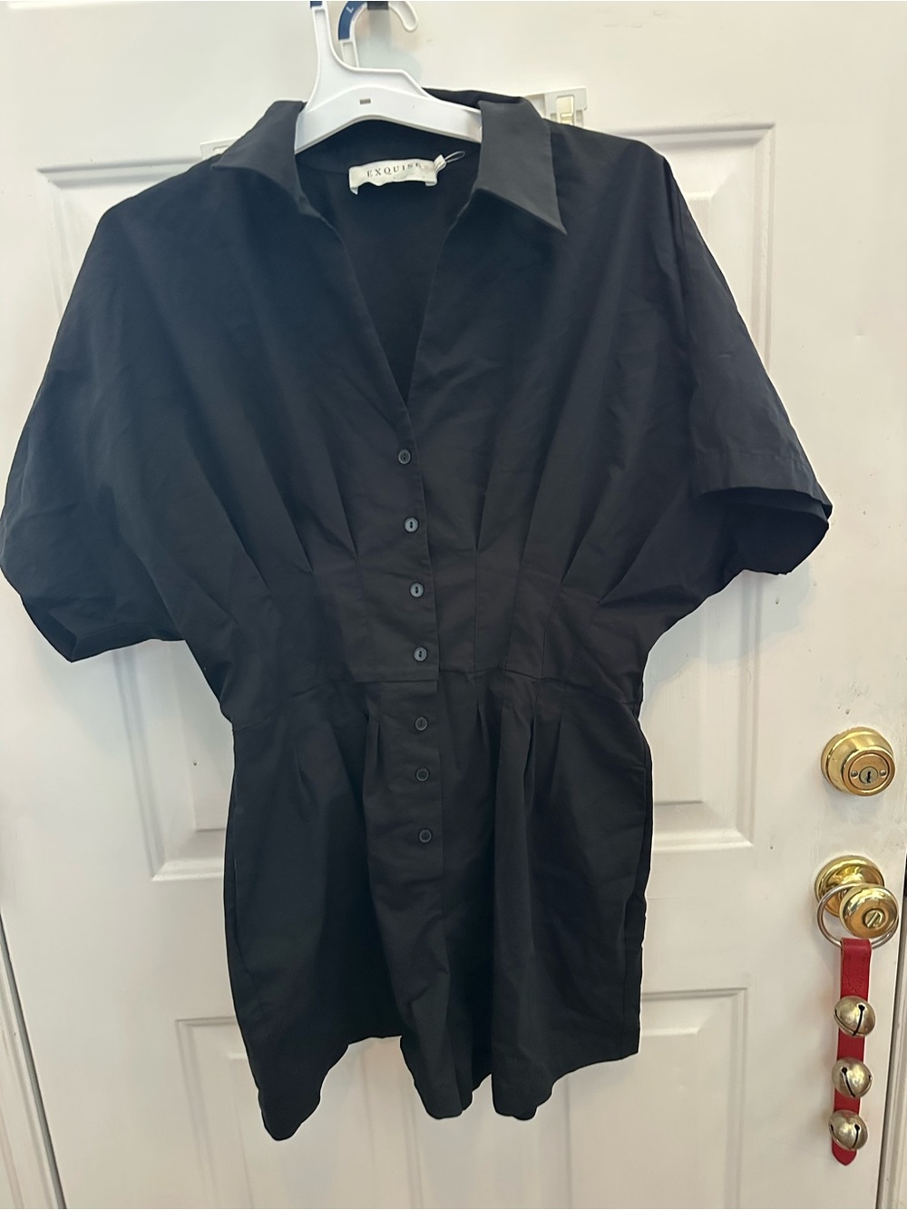 EXQUISIT Black Short-Sleeve Button-Front Jumpsuit